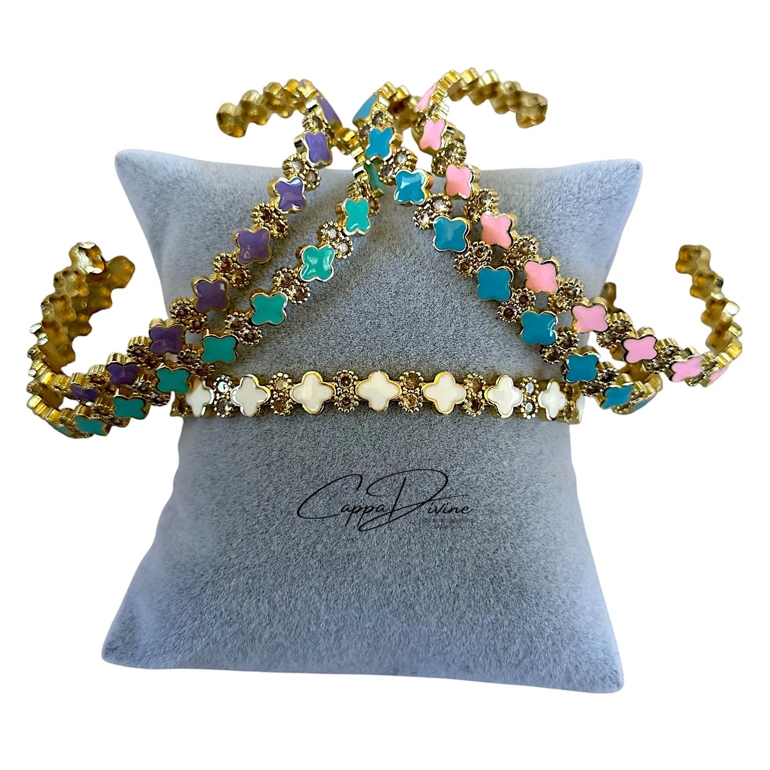 Adjustable Golden Steel Bracelet – Clove with Colorful Enamel