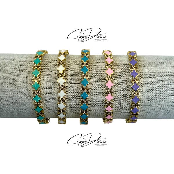 Adjustable Golden Steel Bracelet – Clove with Colorful Enamel