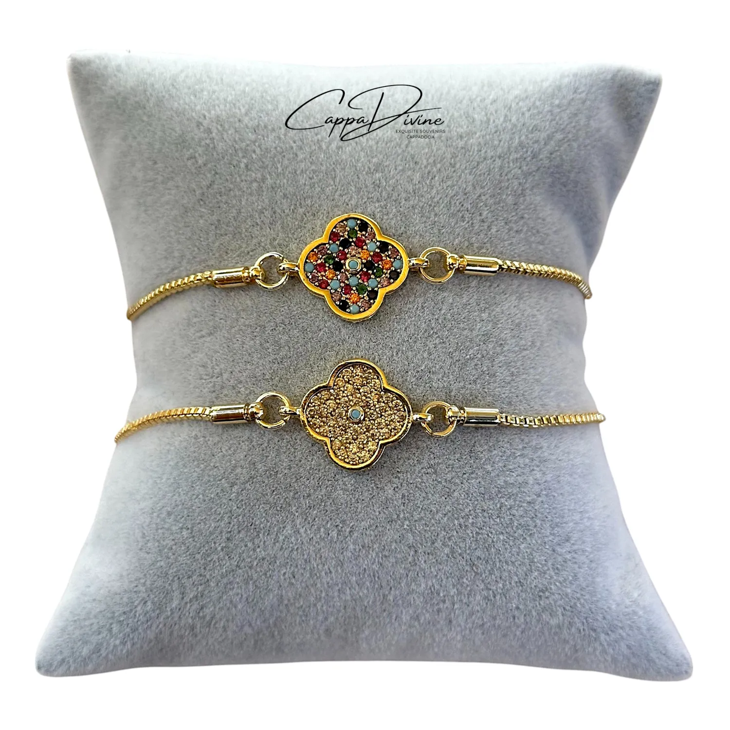 Adjustable Golden Steel Bracelet – Clove with Crystal Engravings
