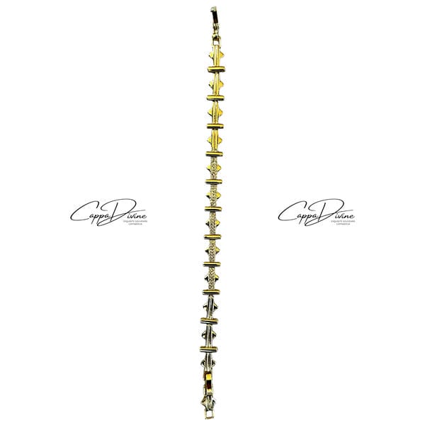 Golden Steel Bracelet - Fence Cord Design with Crystal Engravings