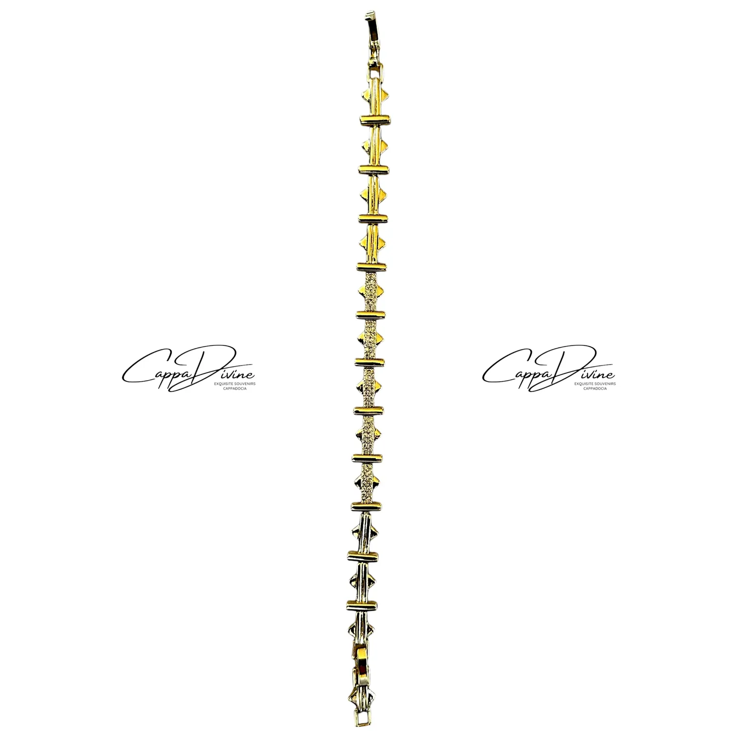 Golden Steel Bracelet - Fence Cord Design with Crystal Engravings