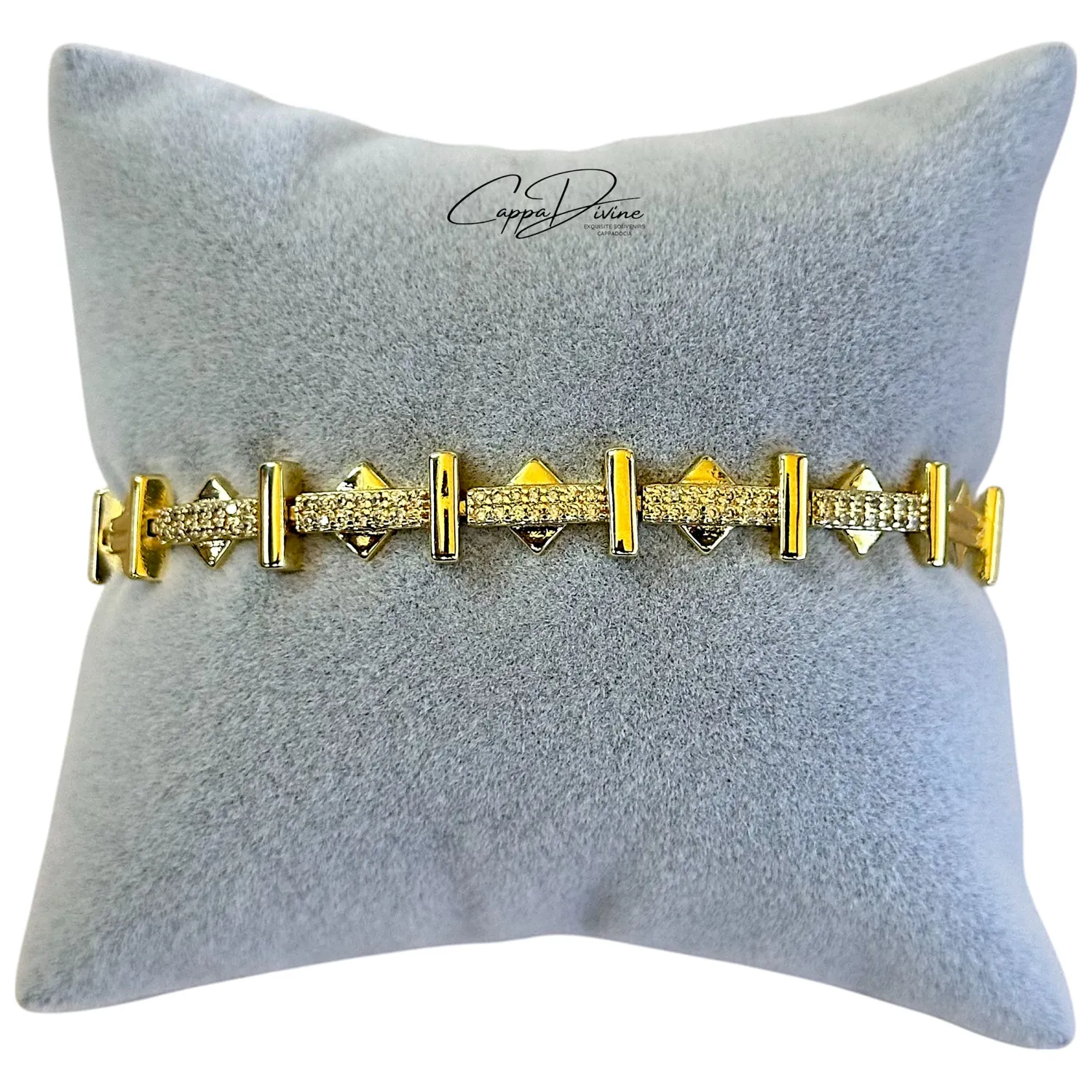 Golden Steel Bracelet - Fence Cord Design with Crystal Engravings