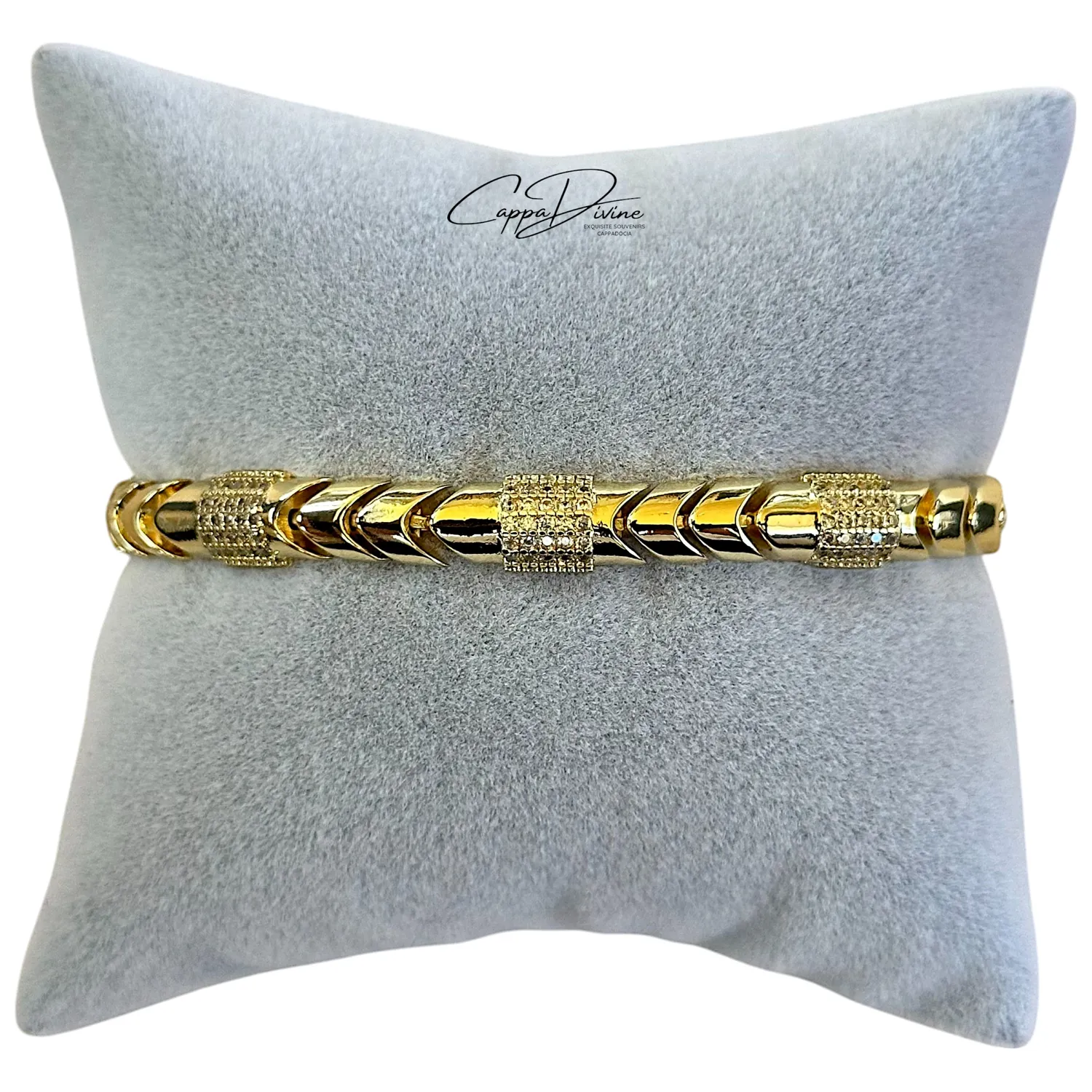 Golden Steel Bracelet - Arrow Cord Design with Crystal Engravings