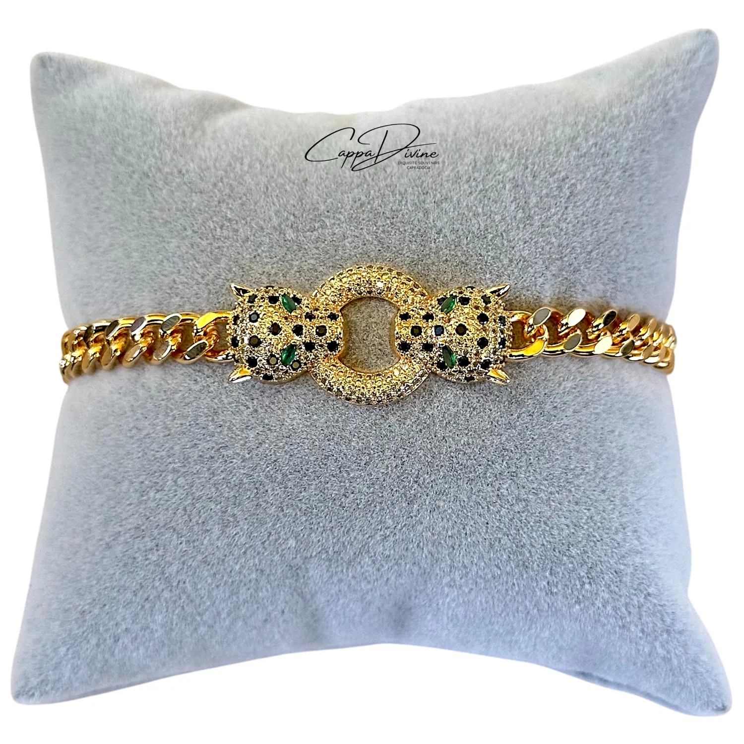 Rose Gold Steel Bracelet - Lion Head Design with Crystal Engravings