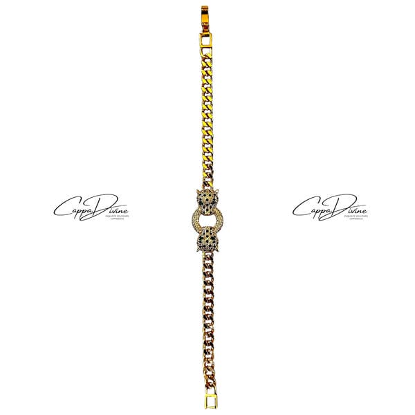 Rose Gold Steel Bracelet - Lion Head Design with Crystal Engravings