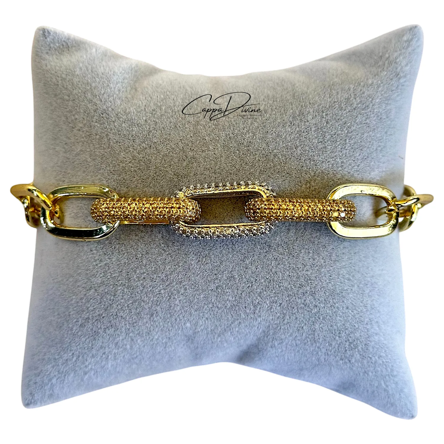 Golden Steel Bracelet - Paperclip Design with Crystal Engravings