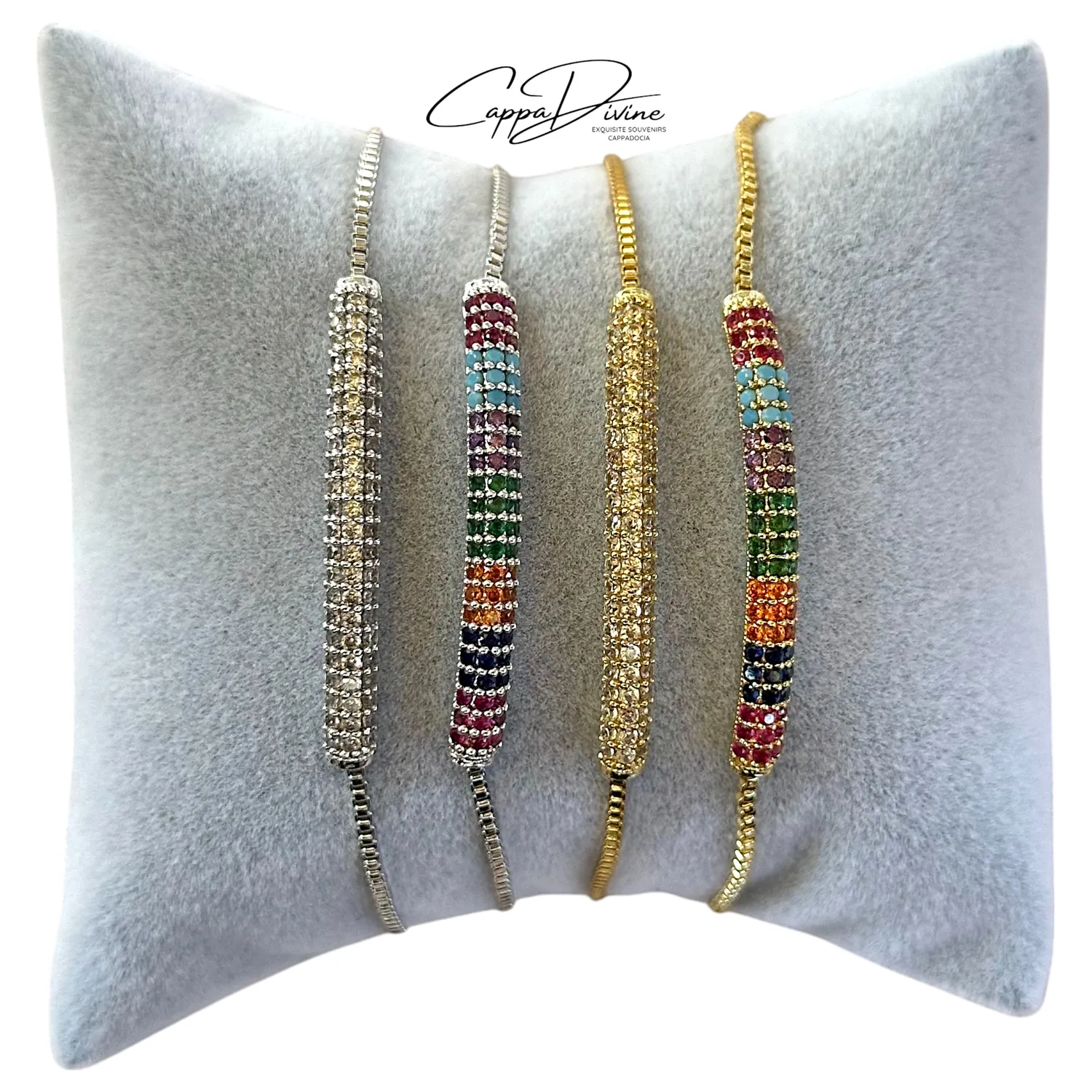 Adjustable Steel Bracelet with Crystal Stones