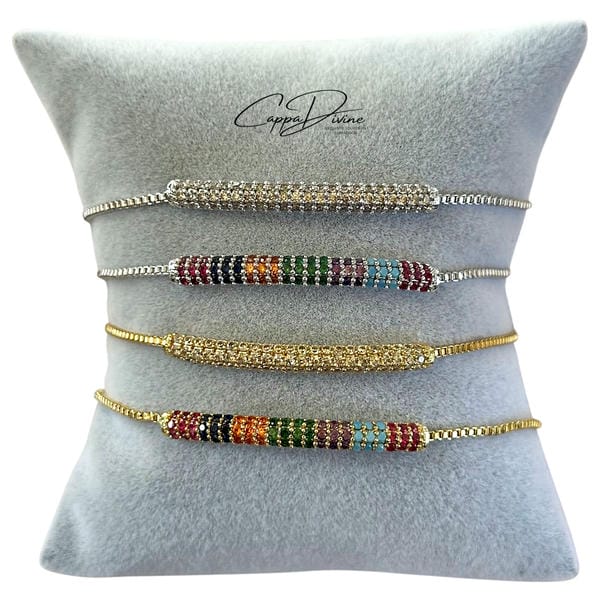 Adjustable Steel Bracelet with Crystal Stones