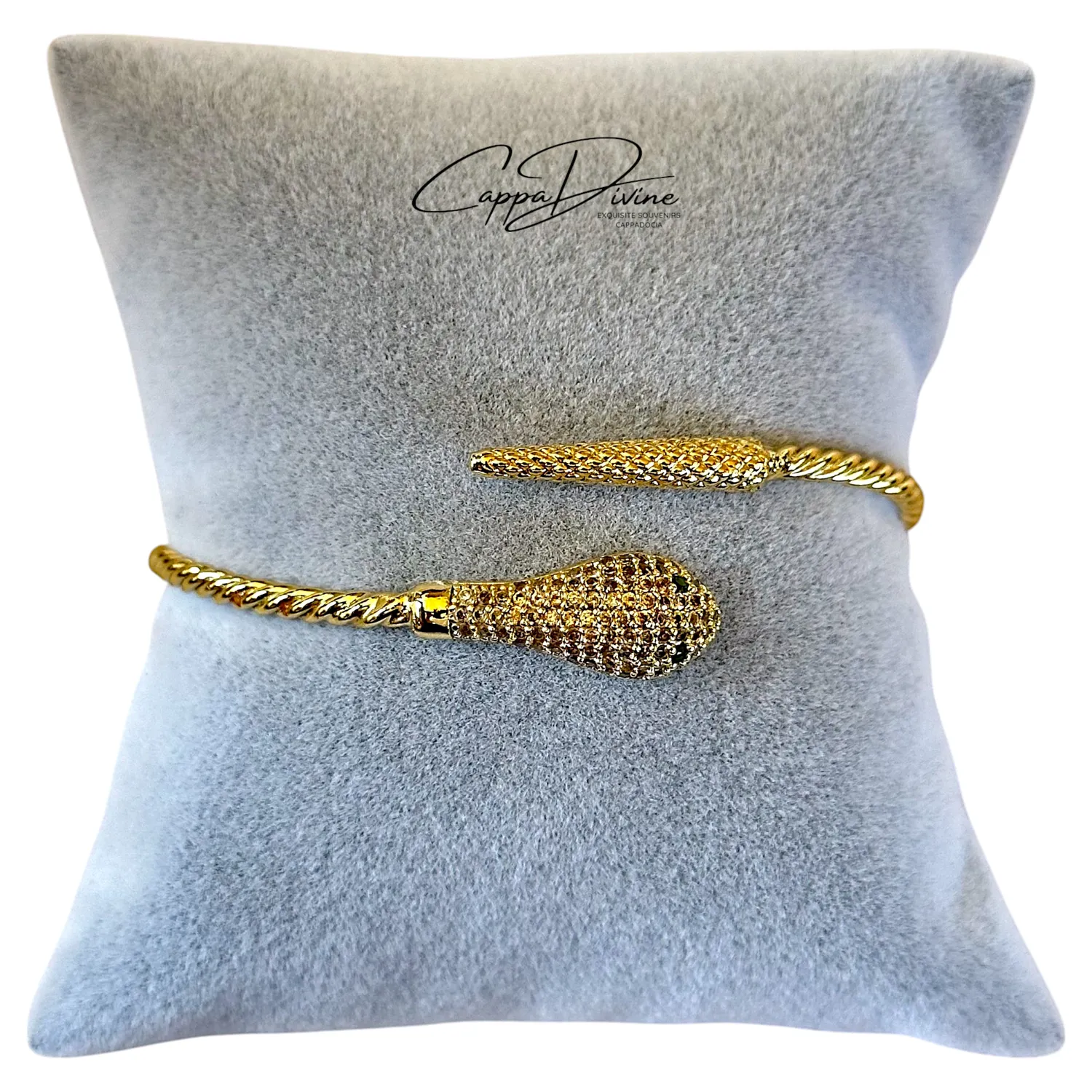 Adjustable Golden Steel Bracelet – Snake Design with Crystal Engravings