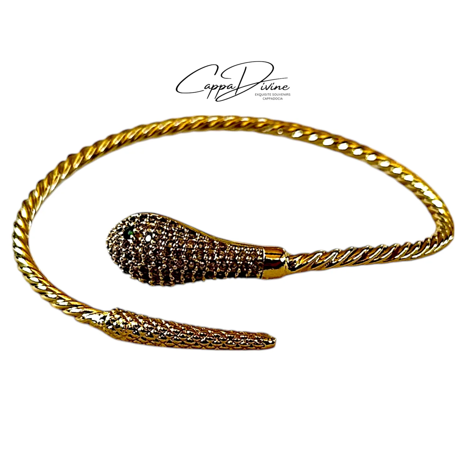 Adjustable Golden Steel Bracelet – Snake Design with Crystal Engravings