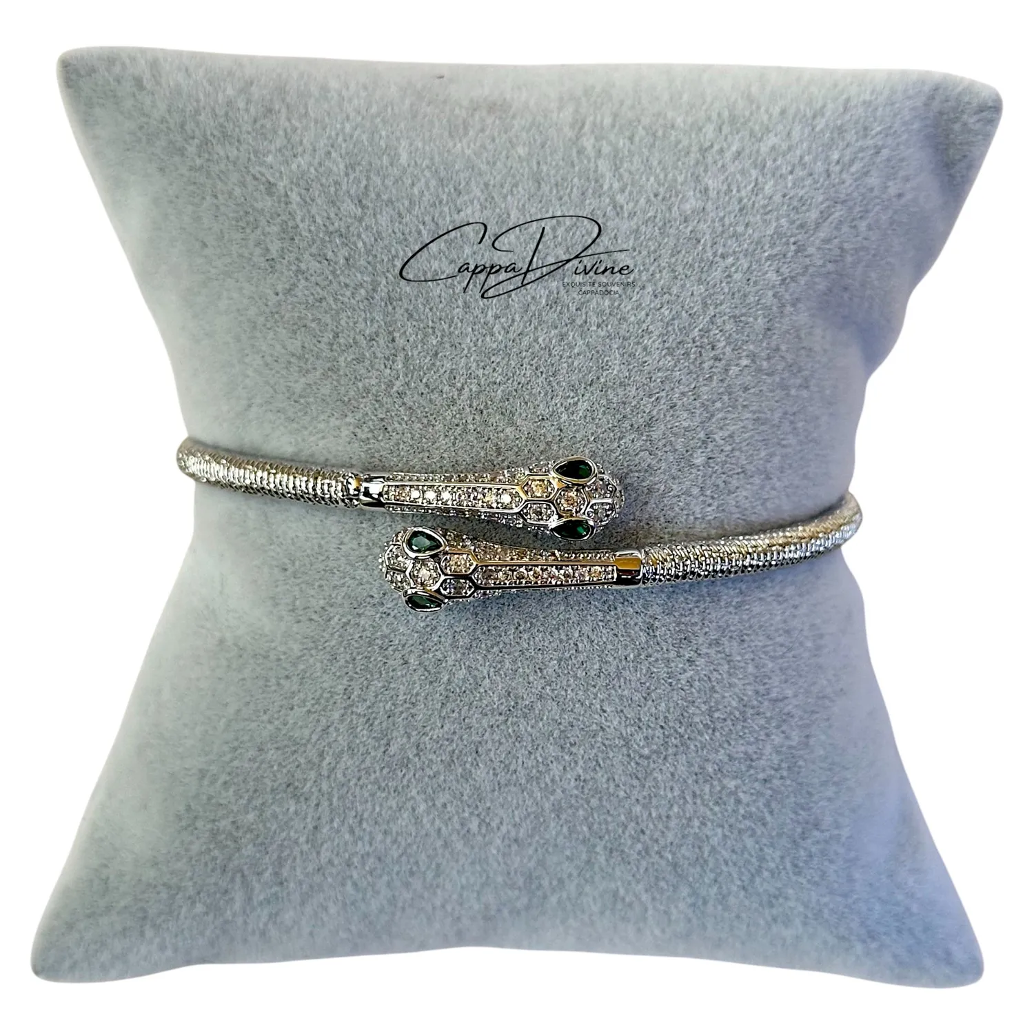 Adjustable Steel Bracelet – Double Snake Design with Crystal Engravings