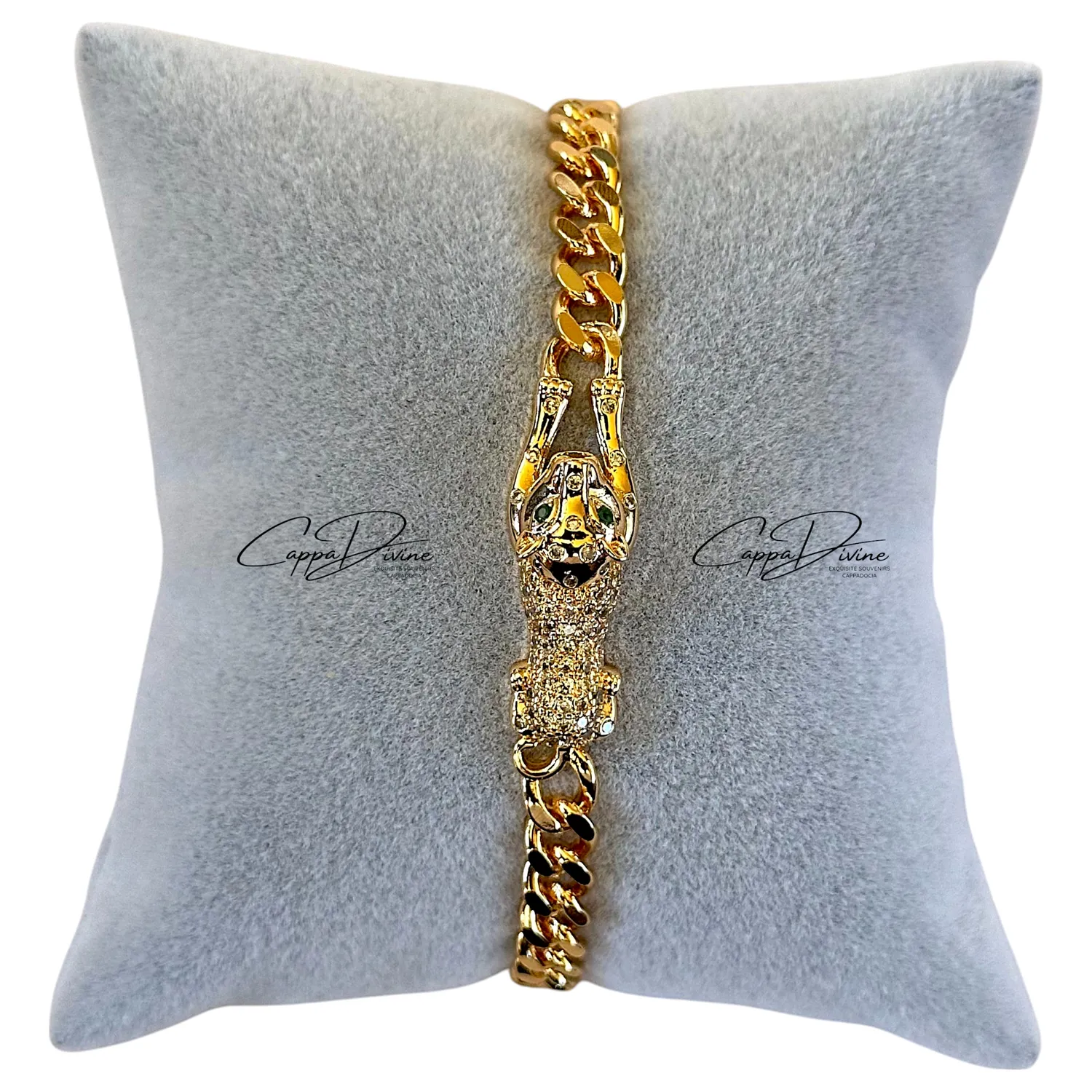 Rose Gold Steel Cuban Link Bracelet – Sphinx Design with Crystal Engravings