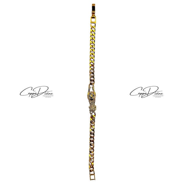 Rose Gold Steel Cuban Link Bracelet – Sphinx Design with Crystal Engravings