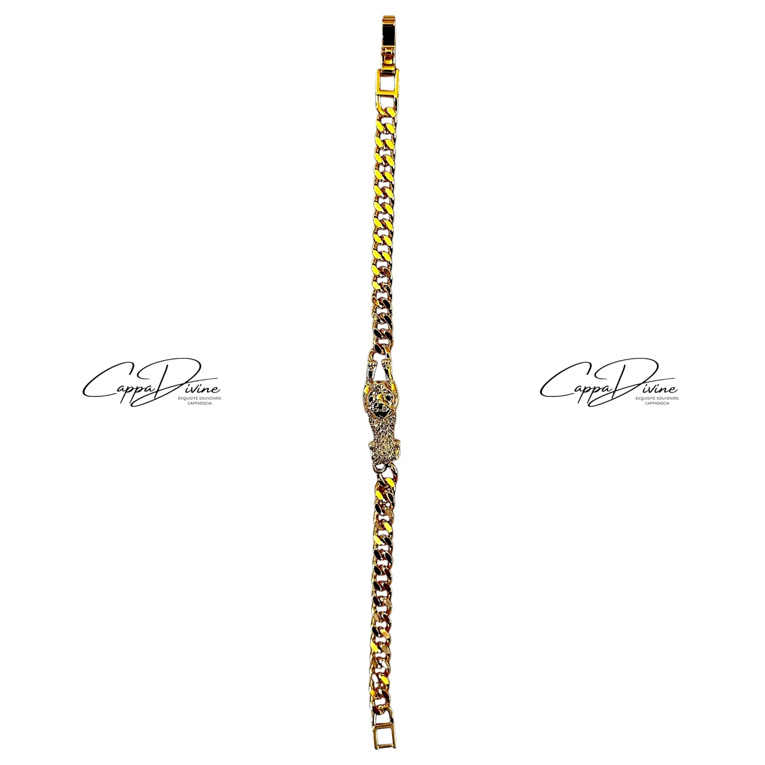 Rose Gold Steel Cuban Link Bracelet – Sphinx Design with Crystal Engravings