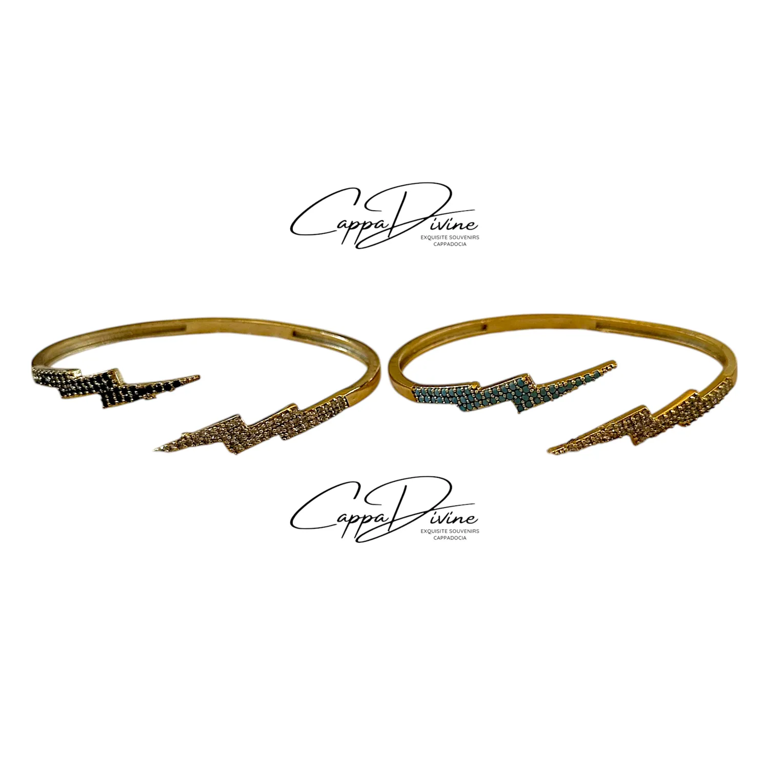 Adjustable Golden Steel Bracelet – Thunderbolt Design with Colorful Crystal Engravings