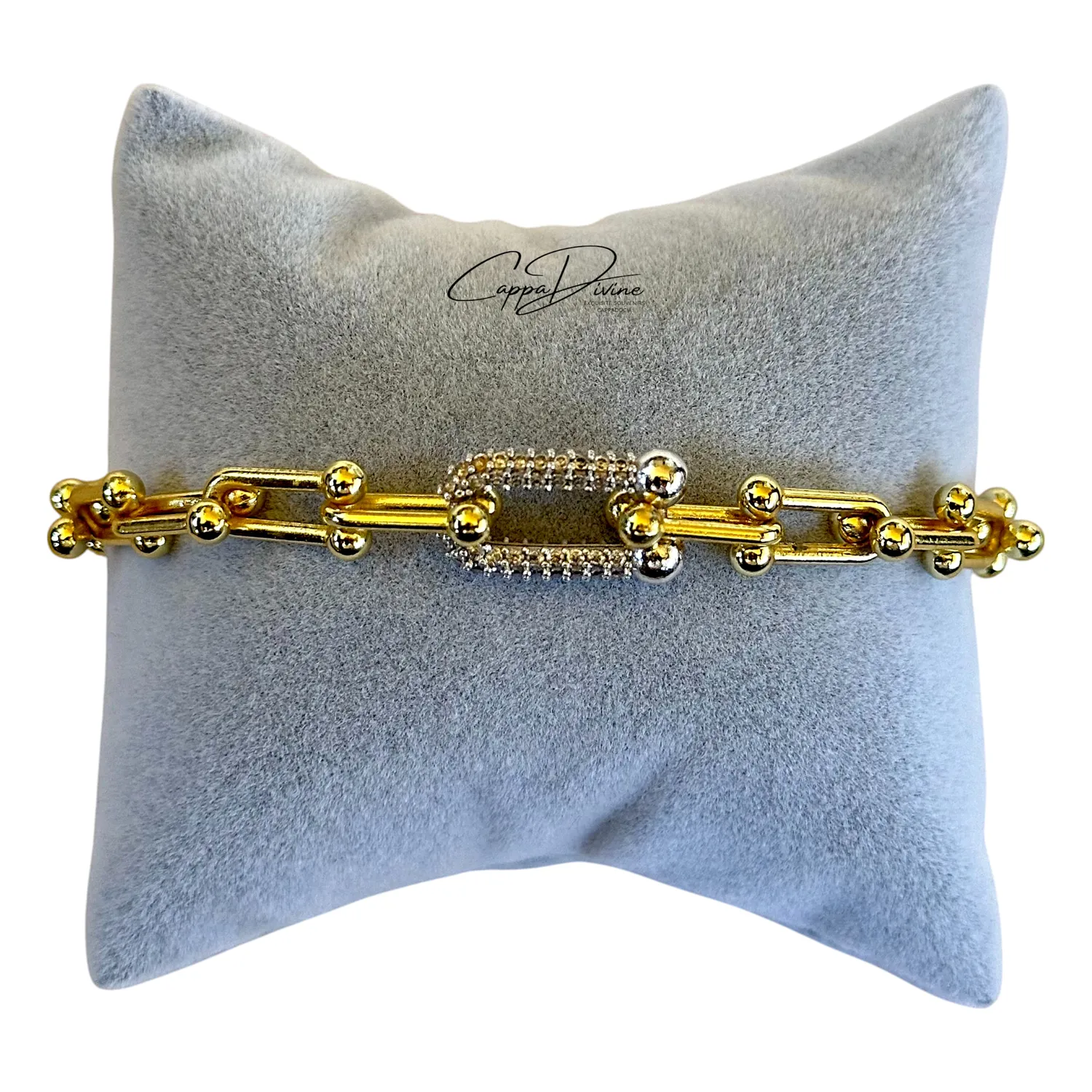 Golden Steel Bracelet - Link Design with Crystal Engravings