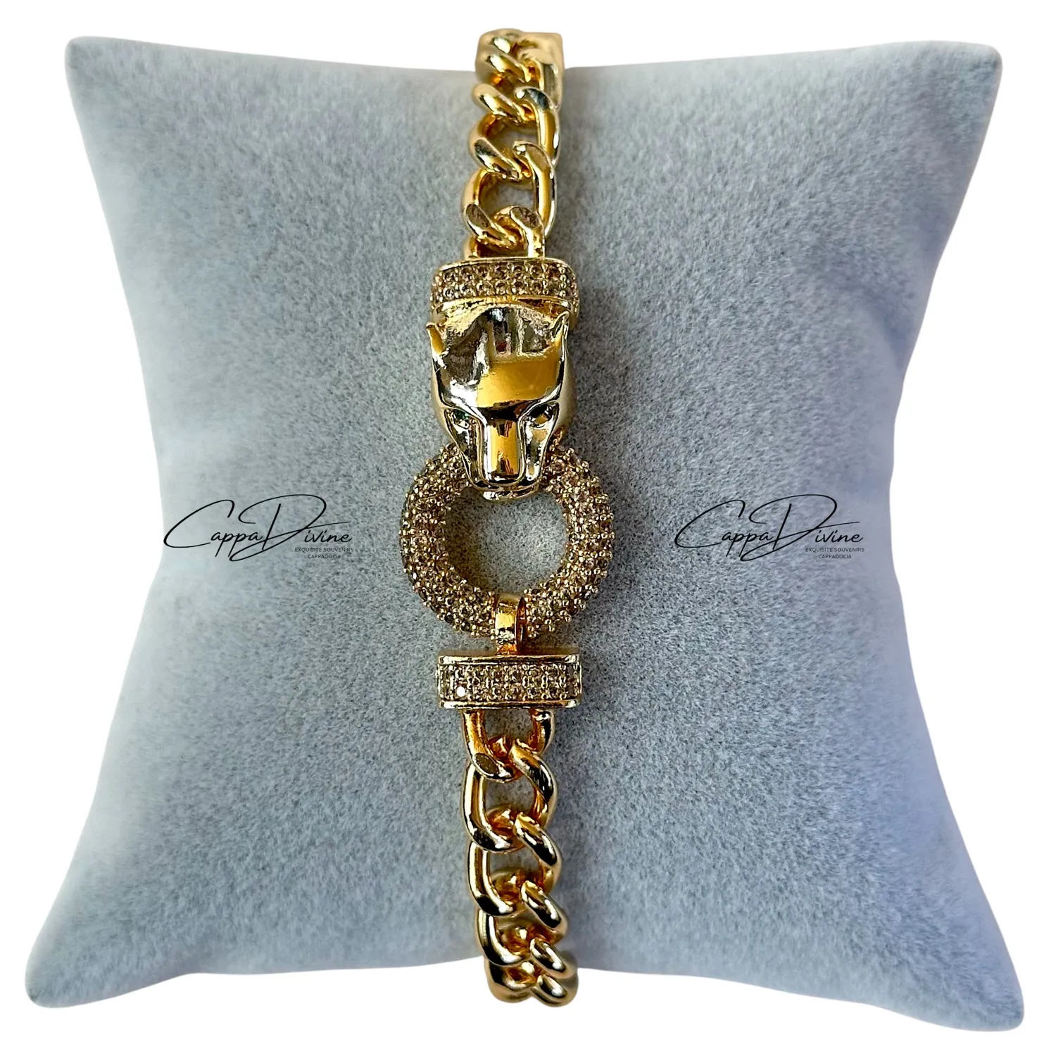 Steel Bracelet – Tiger Head With Crystal Engravings