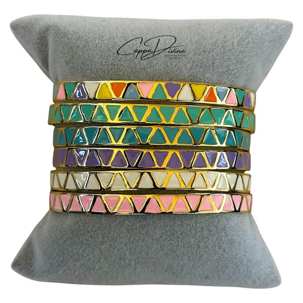 Adjustable Golden Steel Bracelet – Triangles with Colorful Enamel