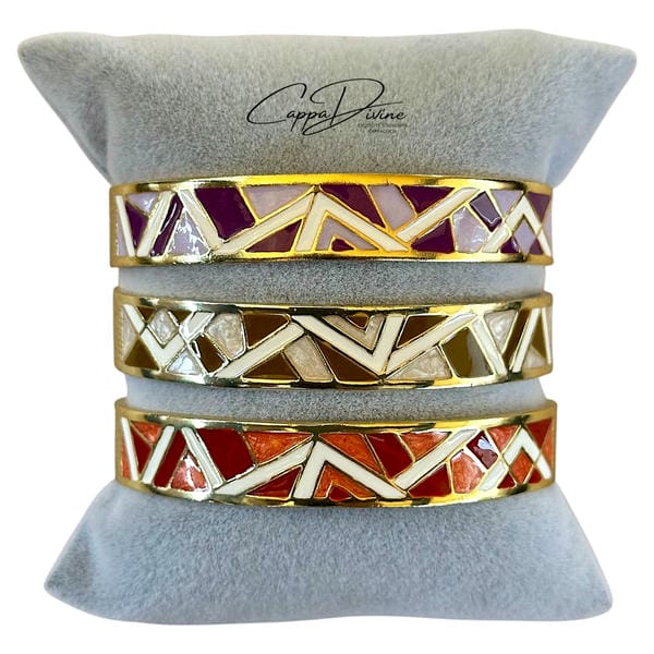 Adjustable Golden Steel Bracelet – Vintage Design with Colorful Enamel