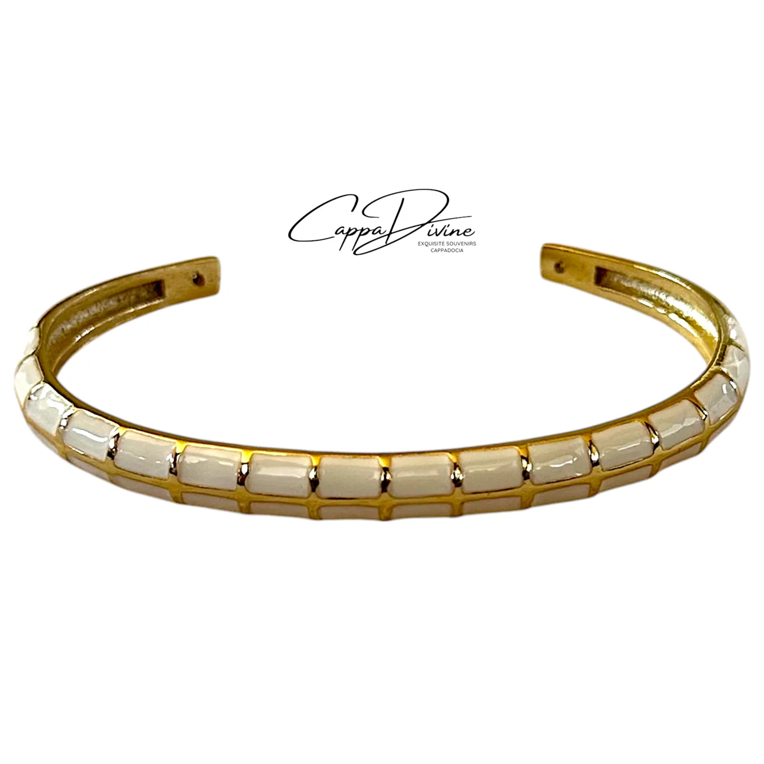 Adjustable Golden Steel Bracelet – Vintage Design with Enamel