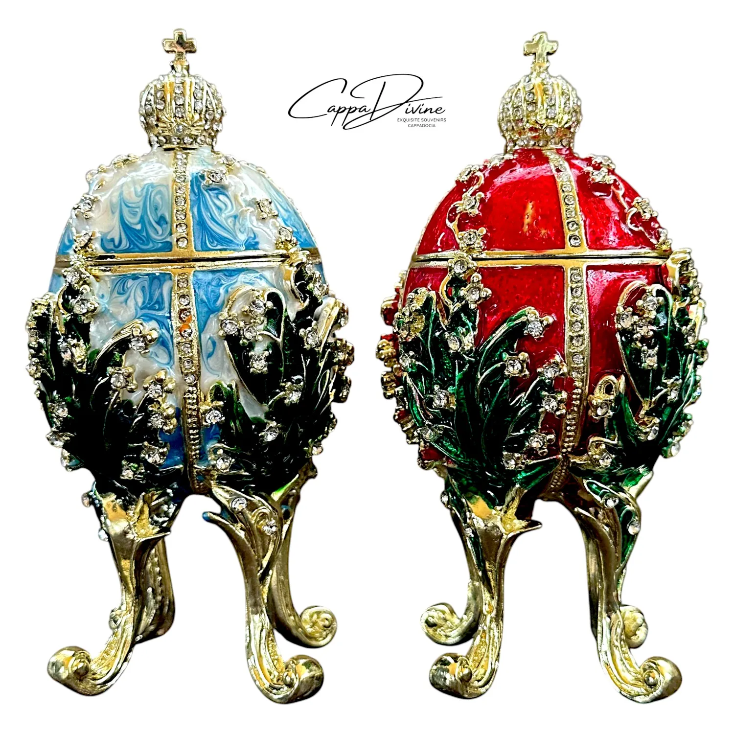 Decorative Piece – Faberge Egg with Cross and Crystal Stones