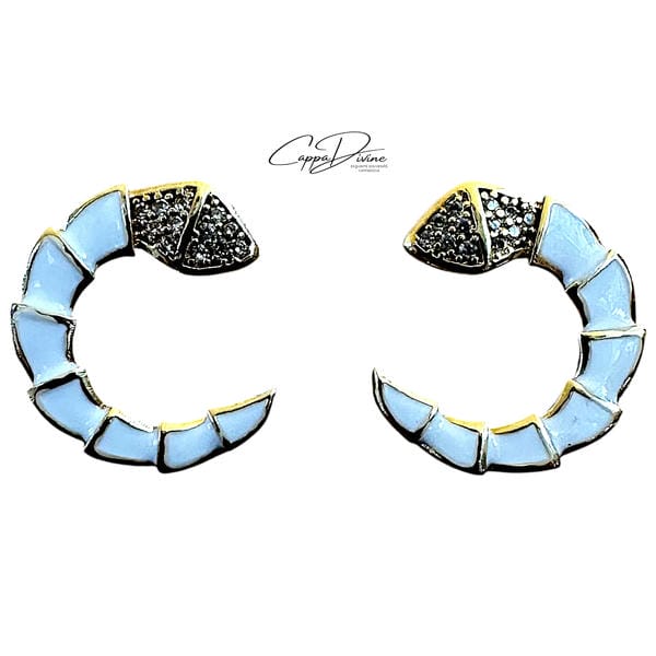 Steel Earring – Snake Design with Colorful Enamel and Crystal Engravings