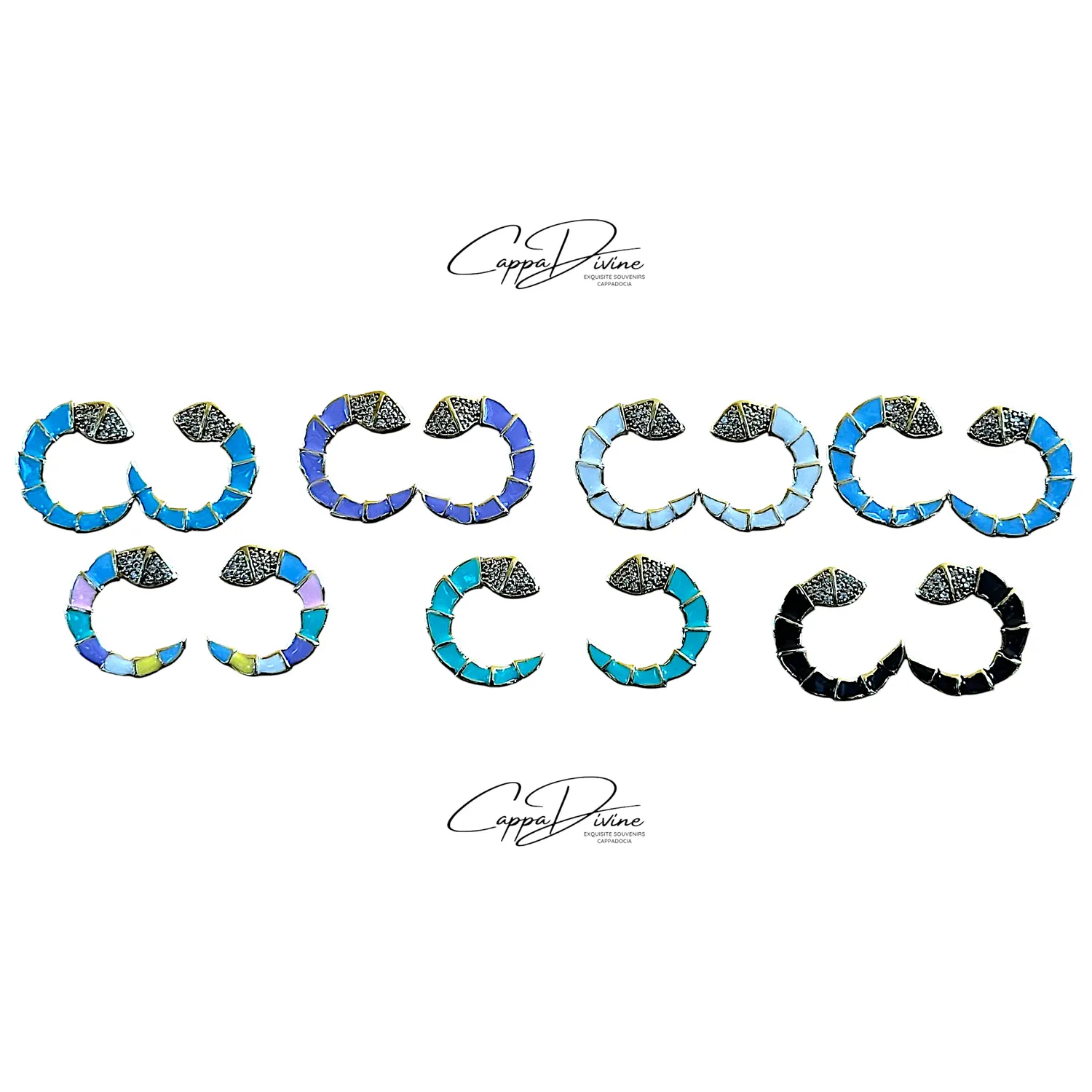 Steel Earring – Snake Design with Colorful Enamel and Crystal Engravings