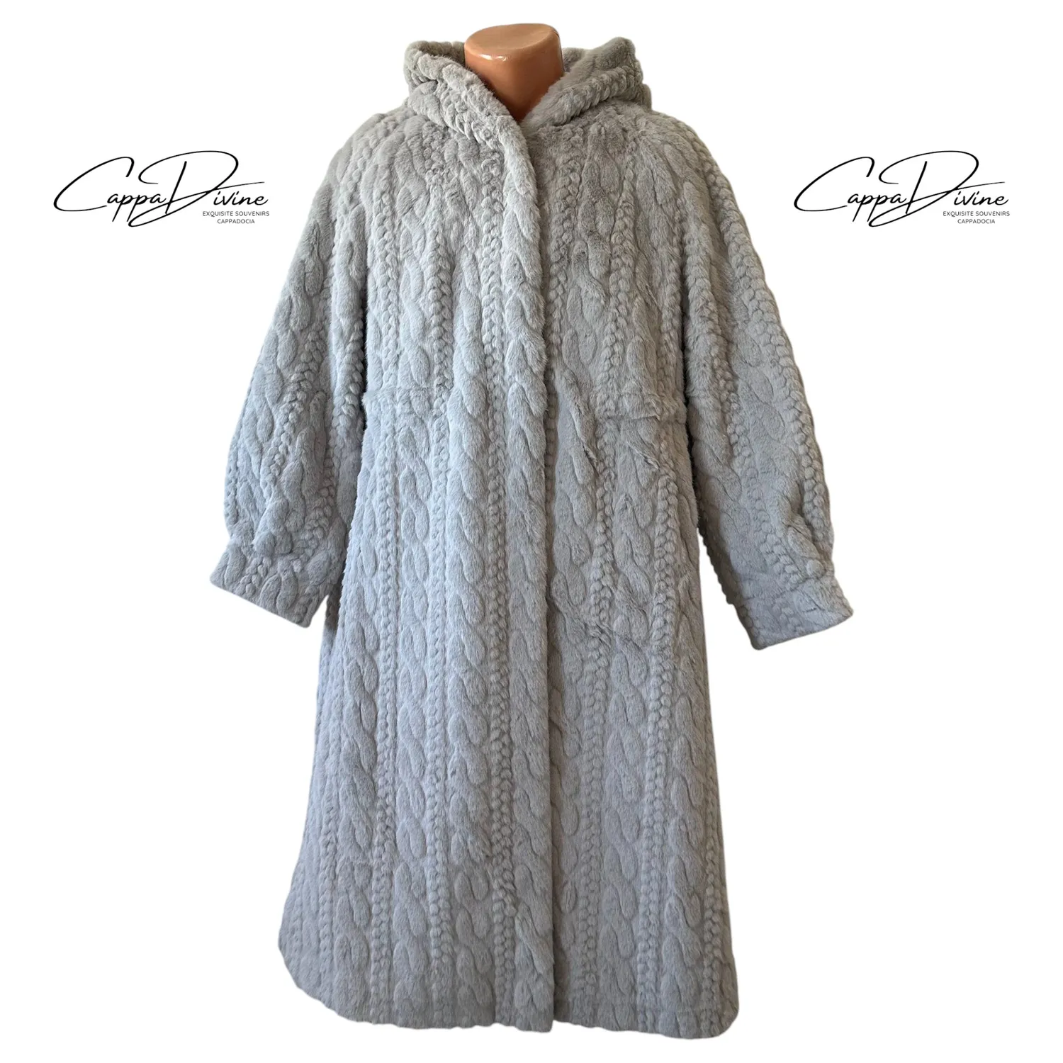 Long Angora Fur Coat – Braid Patterns & Hooded