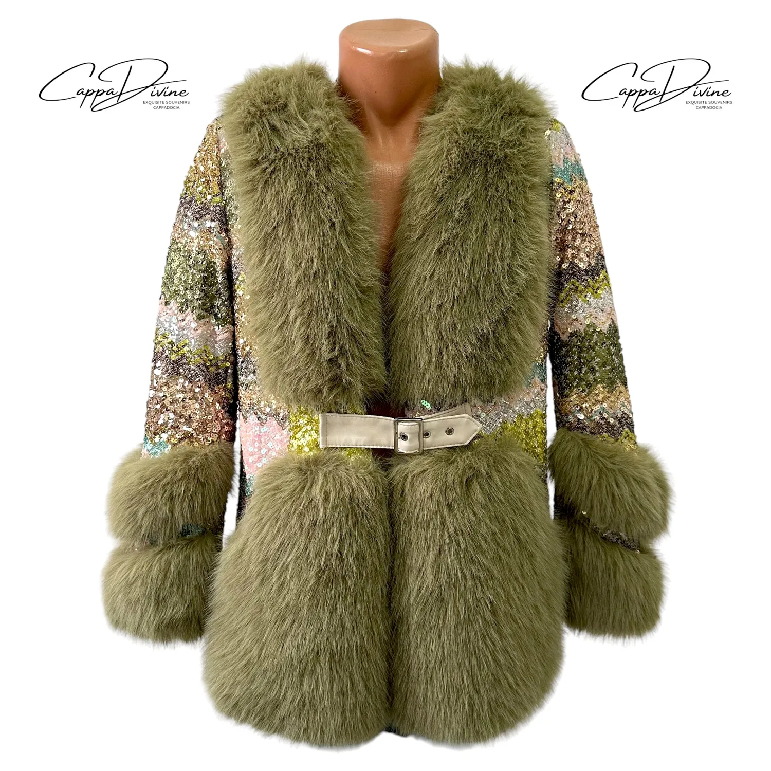Angora Fur Coat – Fluffy Fur & Sequin Design