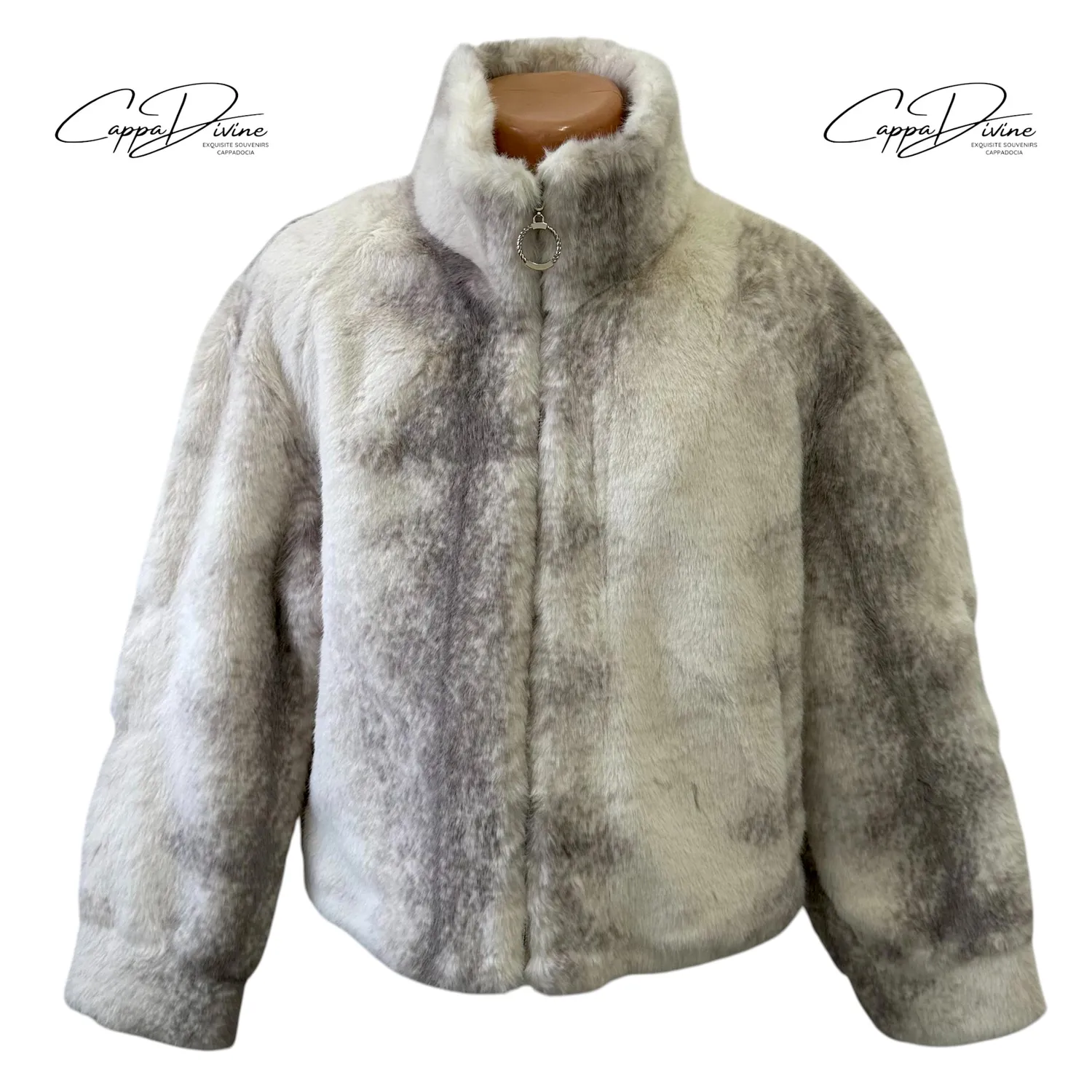 Angora Fur Coat – Short, Mottled & Full Zippered