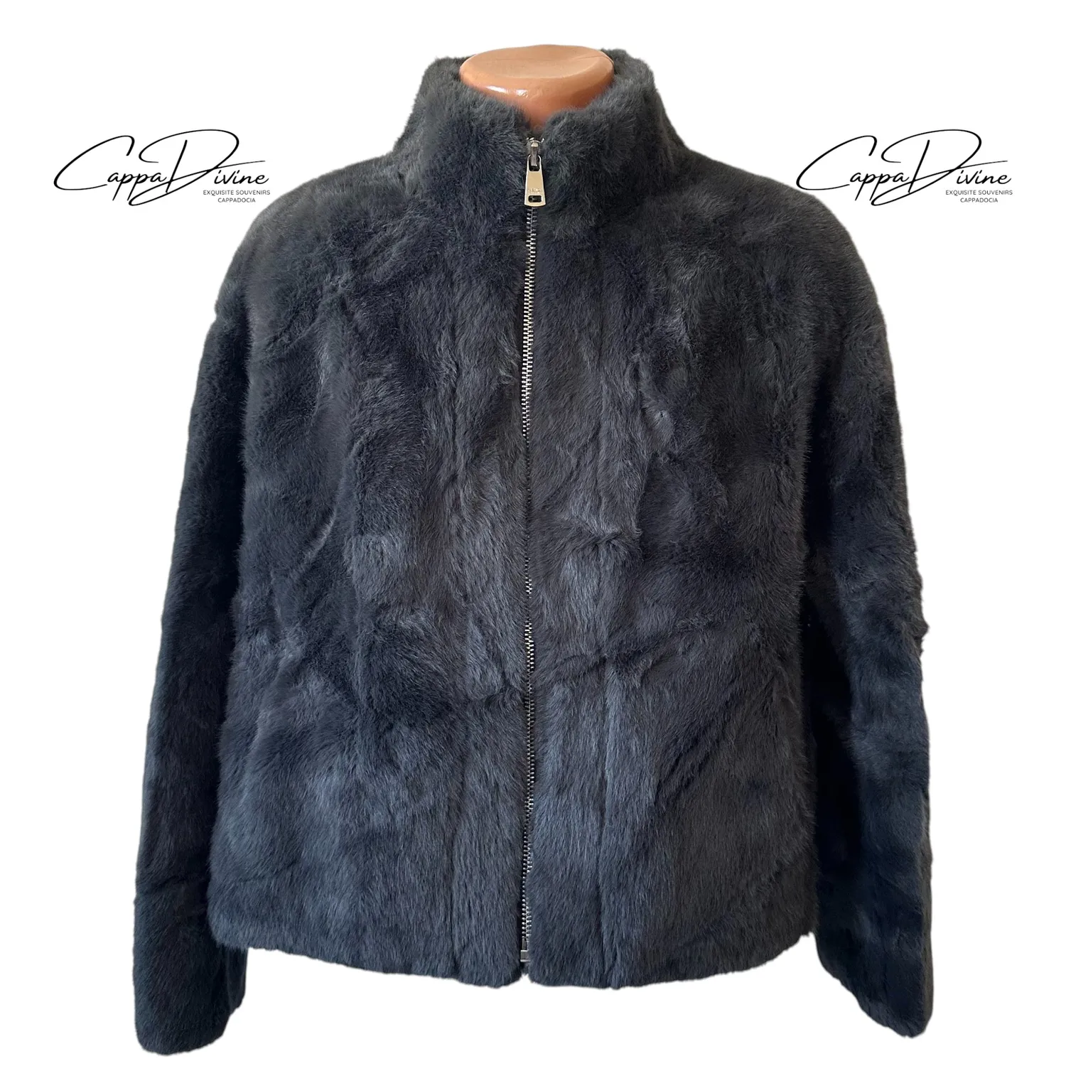 Angora Fur Coat – Short, Plain & Full Zipper