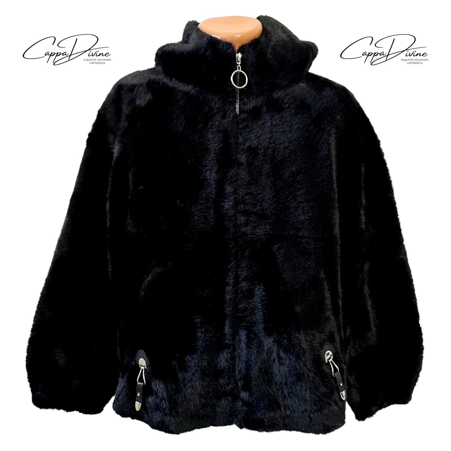 Short Angora Fur Coat – Plain, Hooded & Leather Tasseled