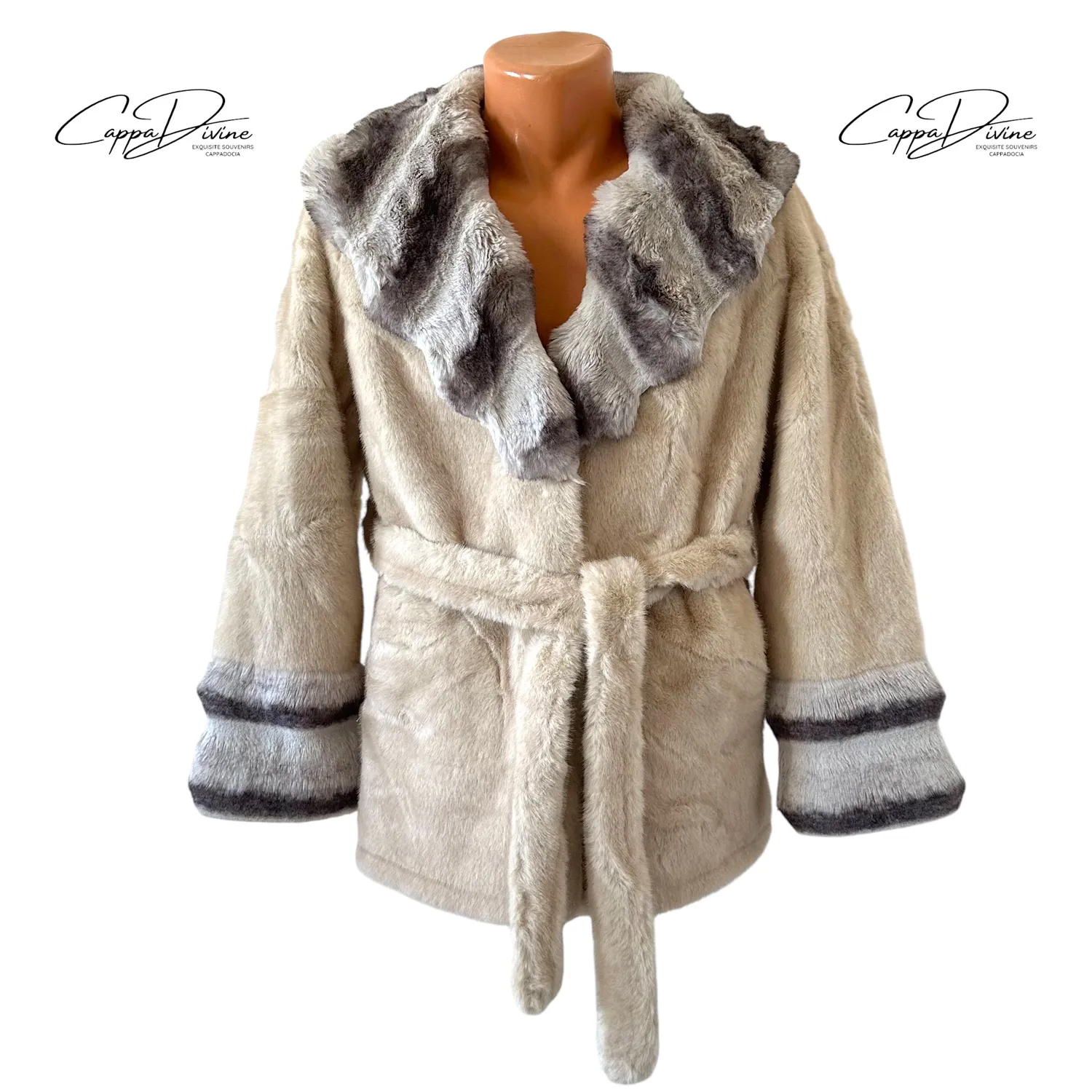 Angora Fur Coat – Short & Fluffy Wavy Stripe Design