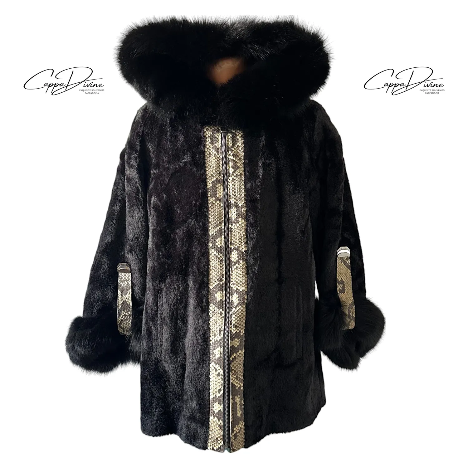 Fur Hoodie Jacket – Lamb & Snake Skin Detail