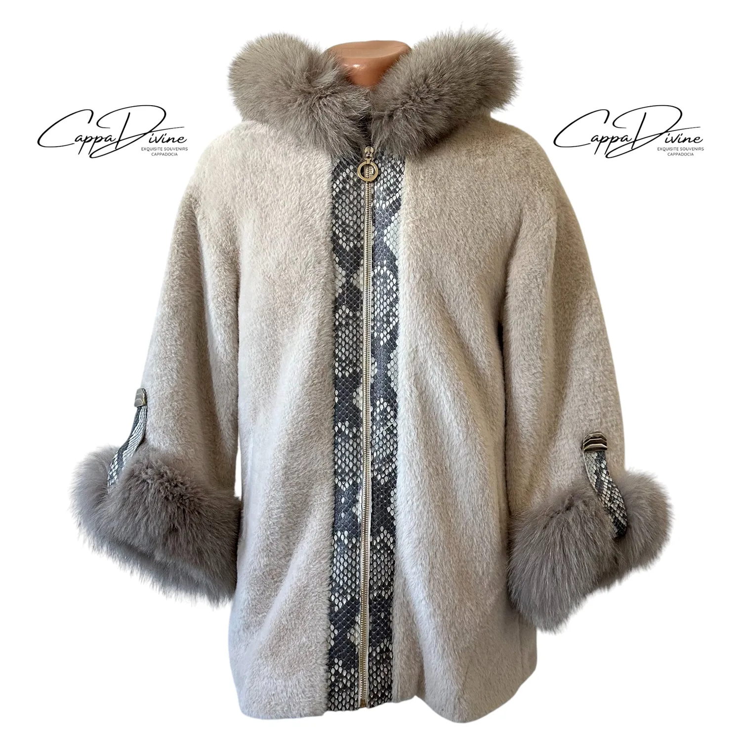 Fur Hoodie Jacket – Lamb & Snake Skin Detail