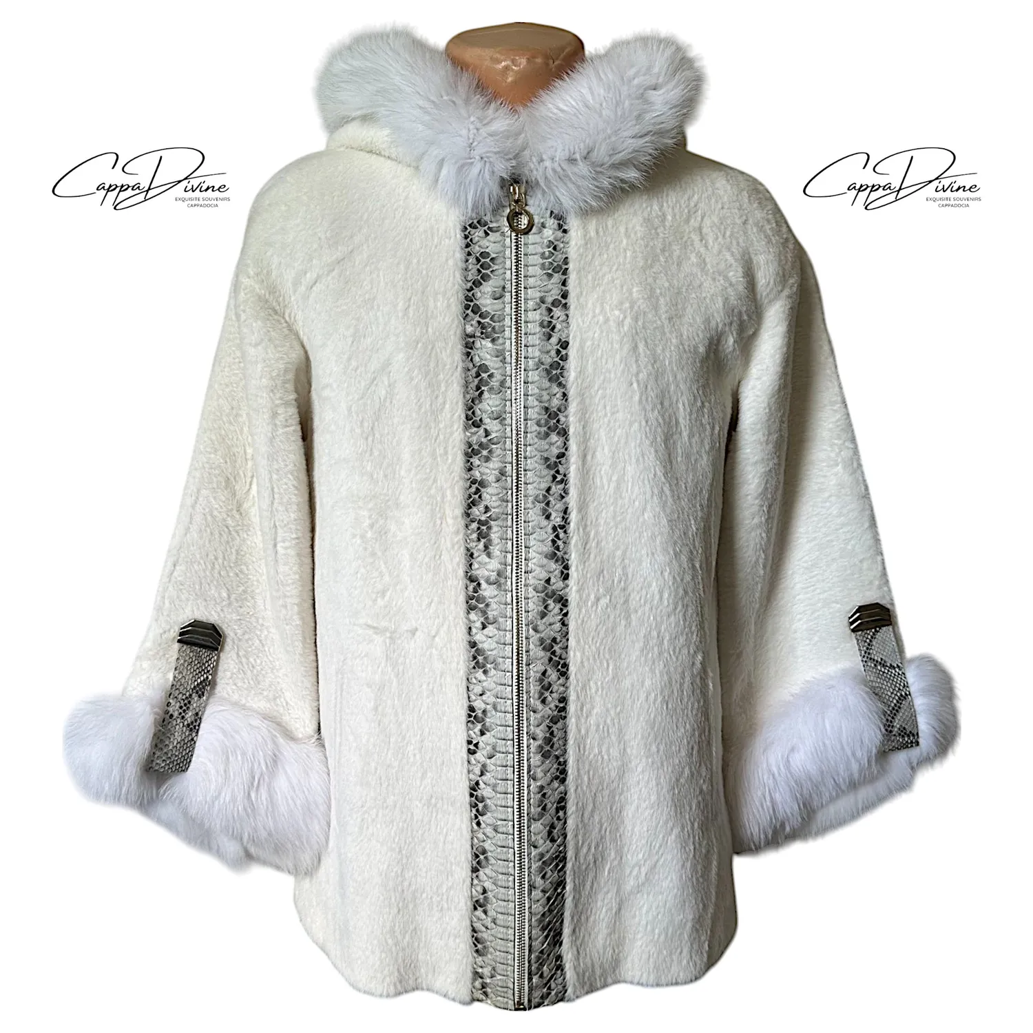 Fur Hoodie Jacket – Lamb & Snake Skin Detail