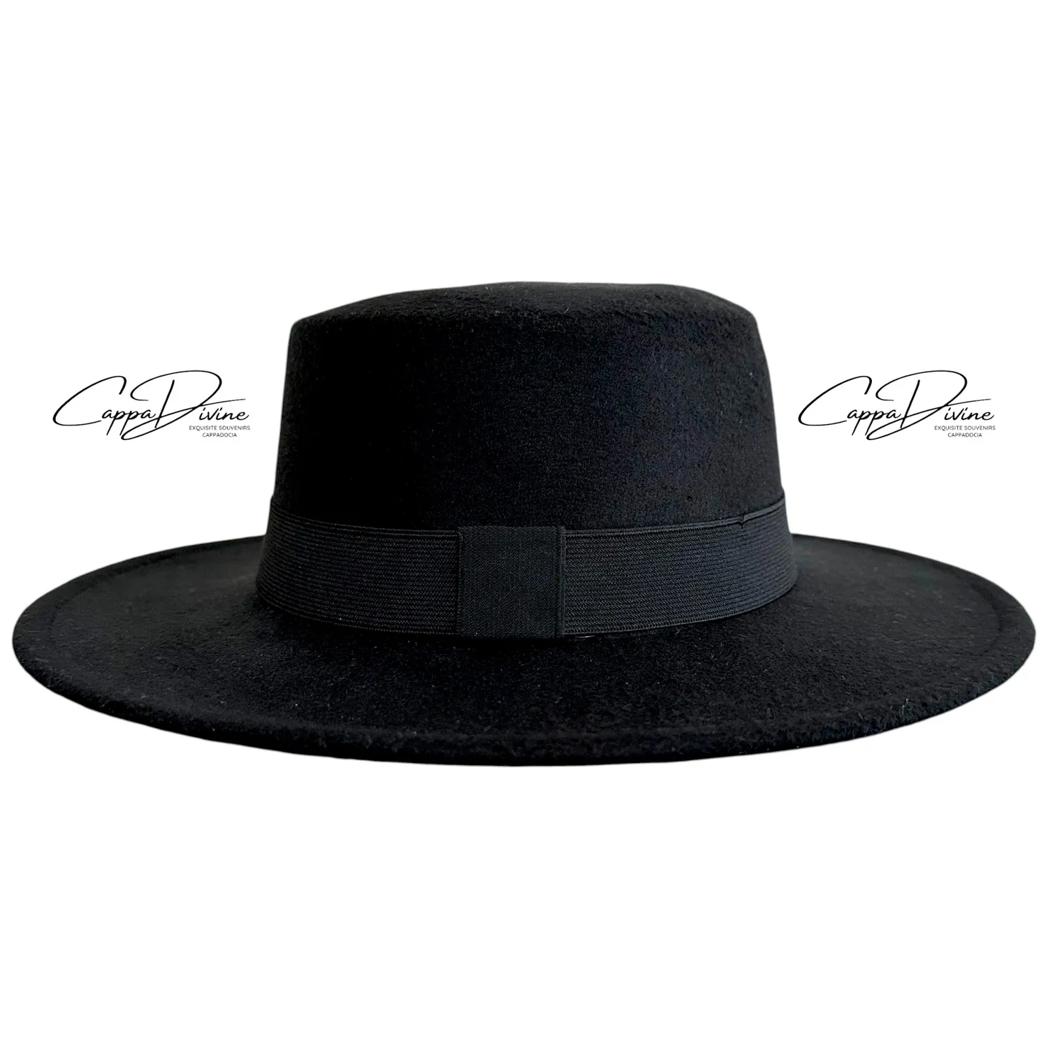 Suede Boater Hat with Strap