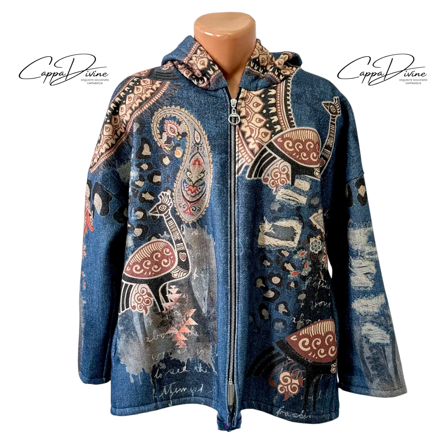 Ethnic Design Hooded Felt Jacket