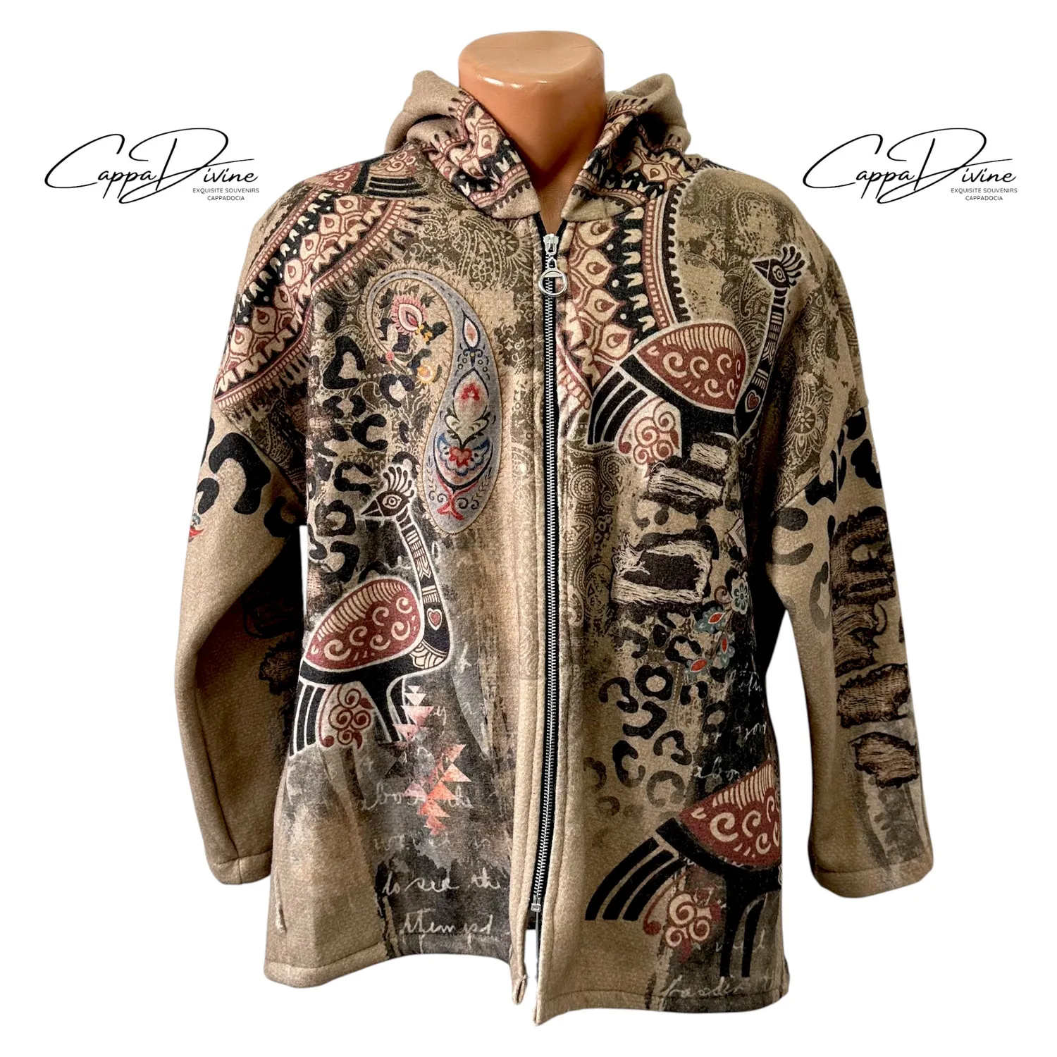 Ethnic Design Hooded Felt Jacket