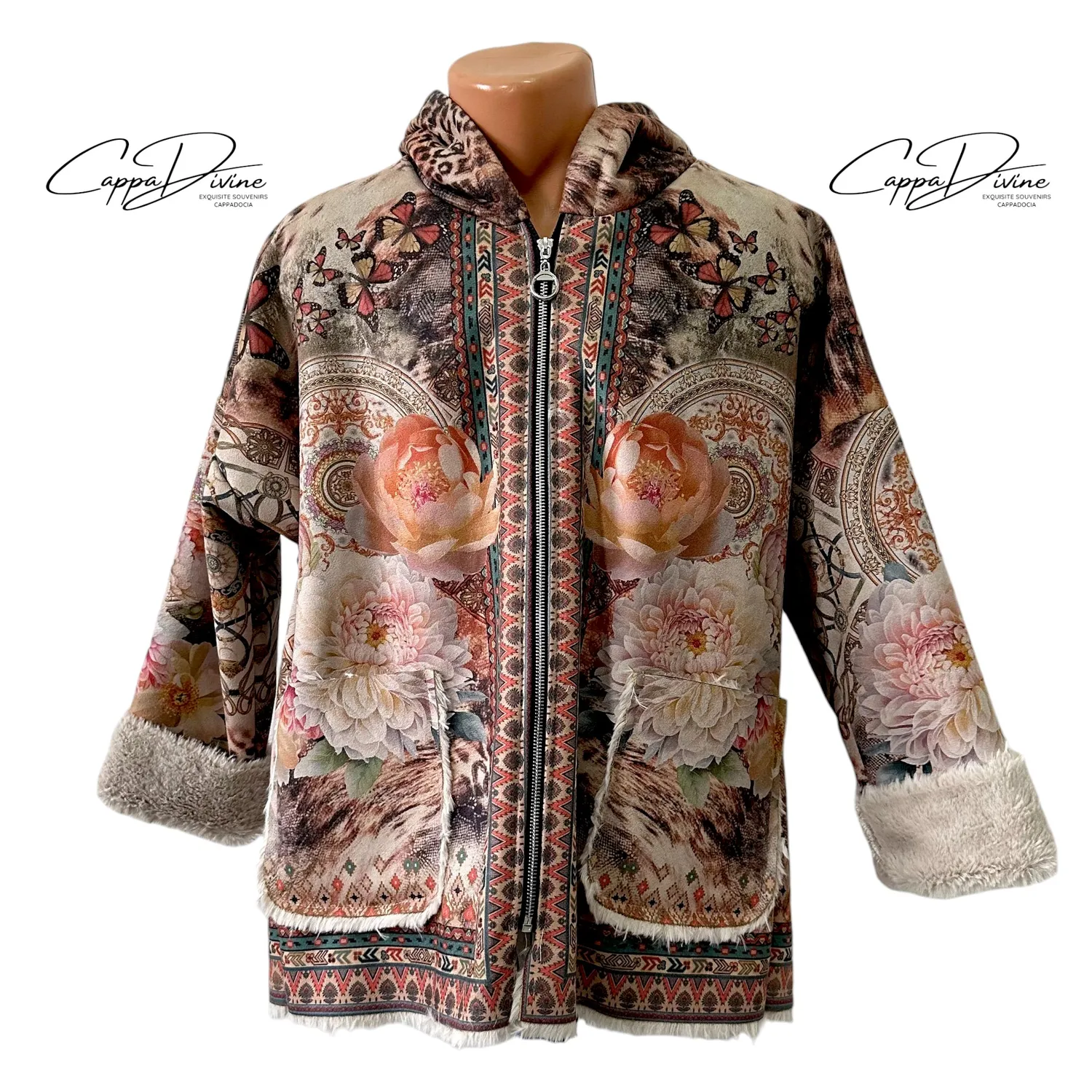 Ethnic Design Hooded Soft Plush Jacket