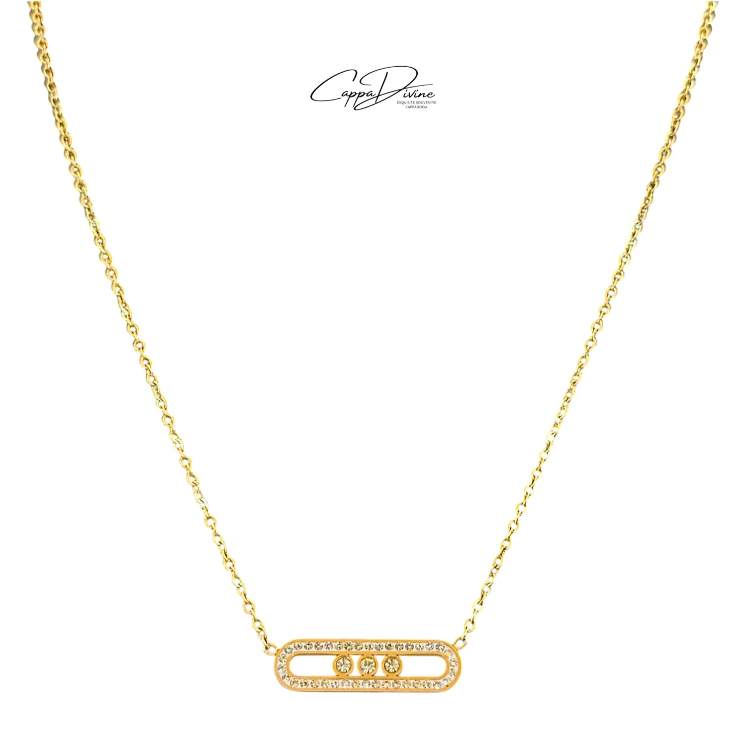 Steel Necklace – Paperclip Design with Crystal Engravings