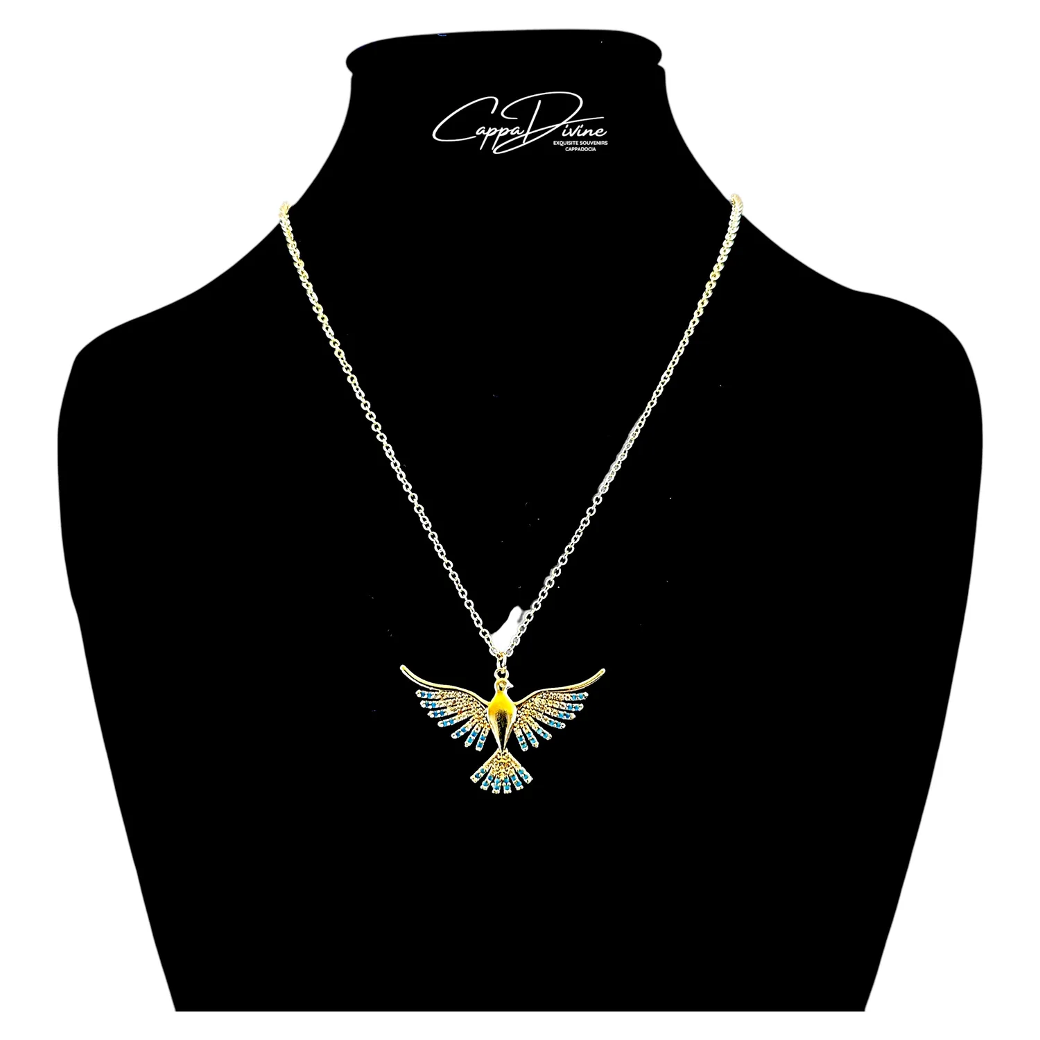 Steel Necklace - Phoenix with Crystal Engravings