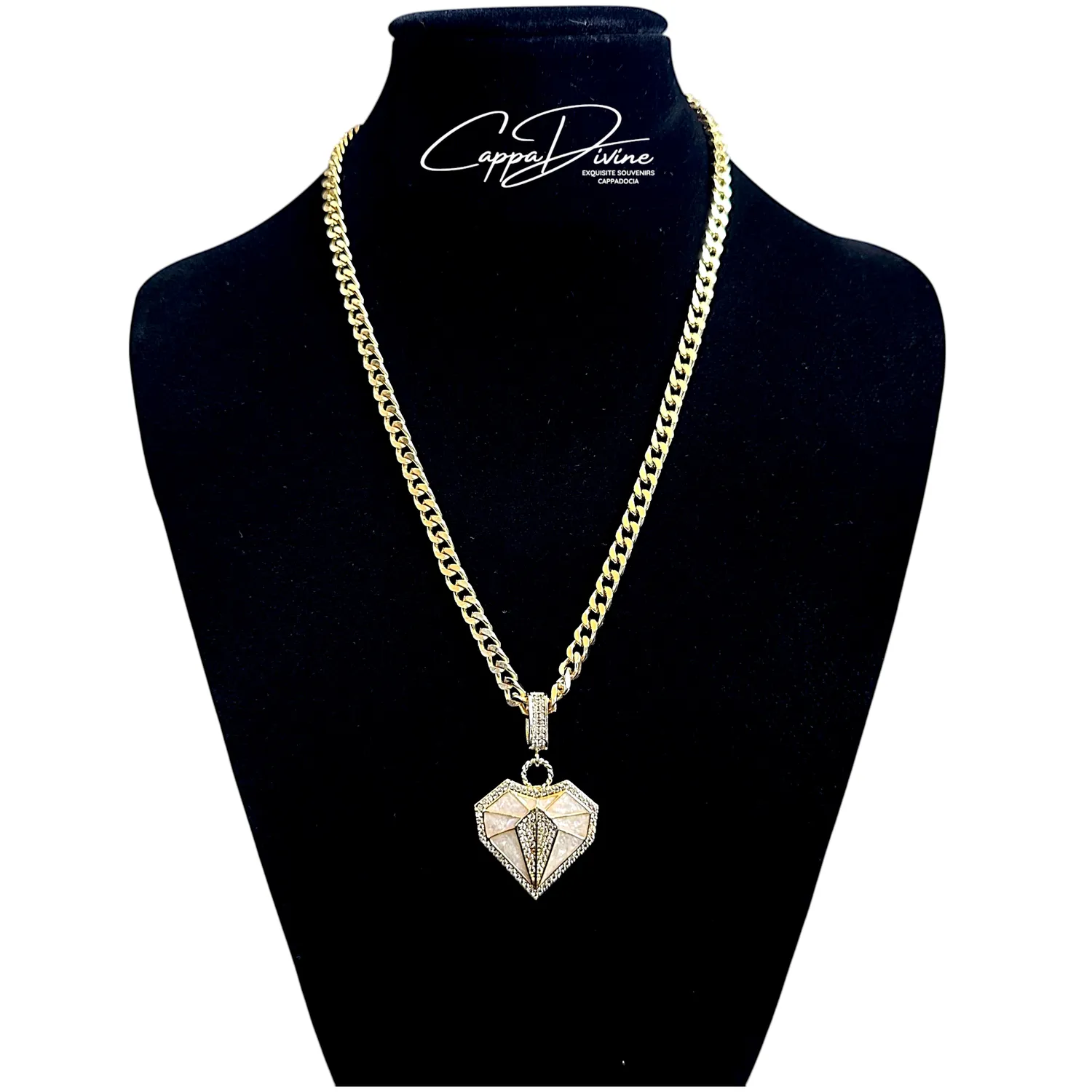 Golden Steel Necklace – Shield Heart