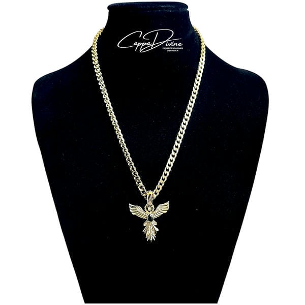 Golden Steel Necklace – Simurg with Crystal Stone