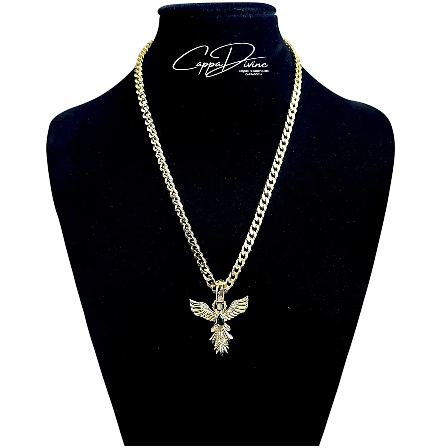 Golden Steel Necklace – Simurg with Crystal Stone