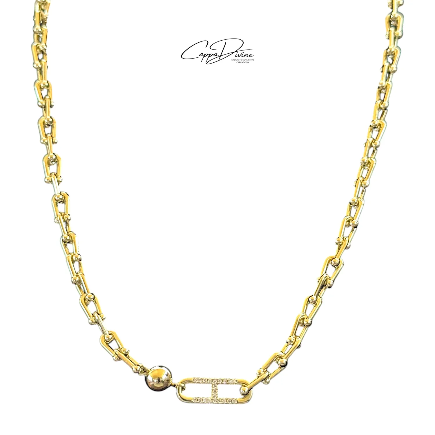 Golden Steel Necklace – Linked Chain with Paperclip Design