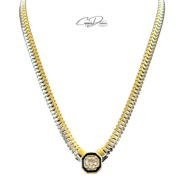 Golden Steel Necklace – Wicker Chain with Crystal Stone
