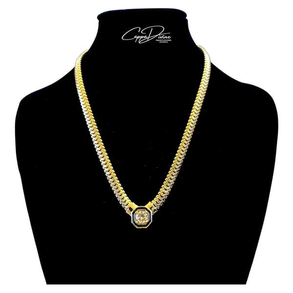 Golden Steel Necklace – Wicker Chain with Crystal Stone