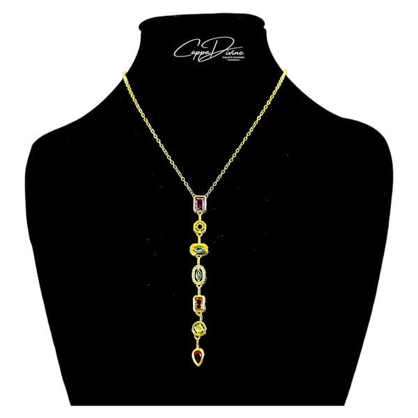 Steel Necklace – Y Design with Crystal Stones