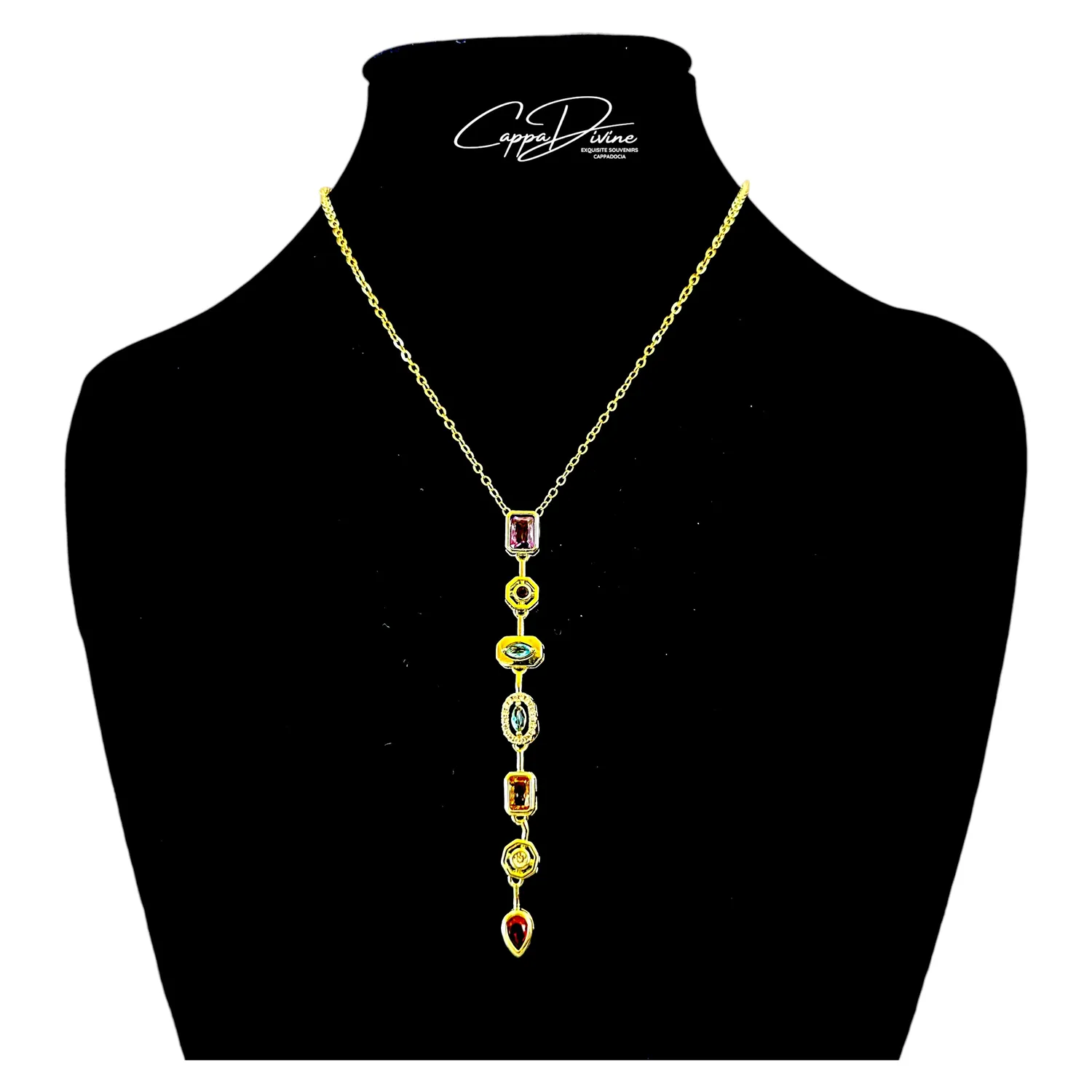 Steel Necklace – Y Design with Crystal Stones